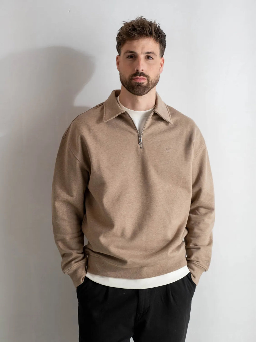 PRE-ORDER | Essential Zip Sweater | Camel Melange - CLUB 24