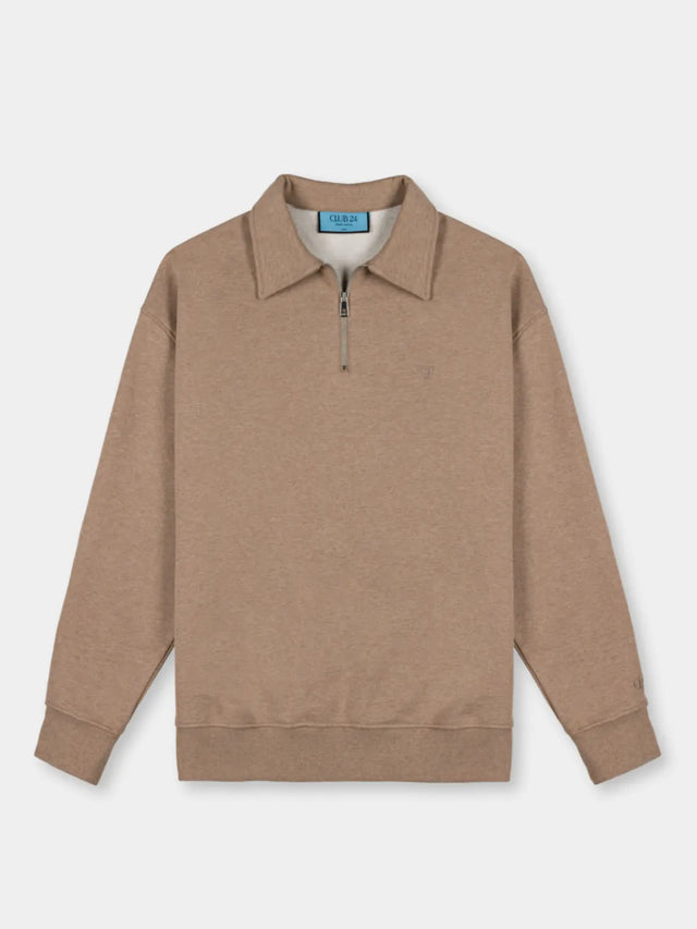 Essential Zip Sweater | Camel Melange